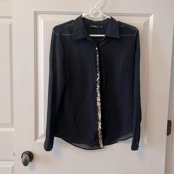 Apt. 9 Tops - Apt 9 Black Blouse with Gold Sequined Detailing, Small